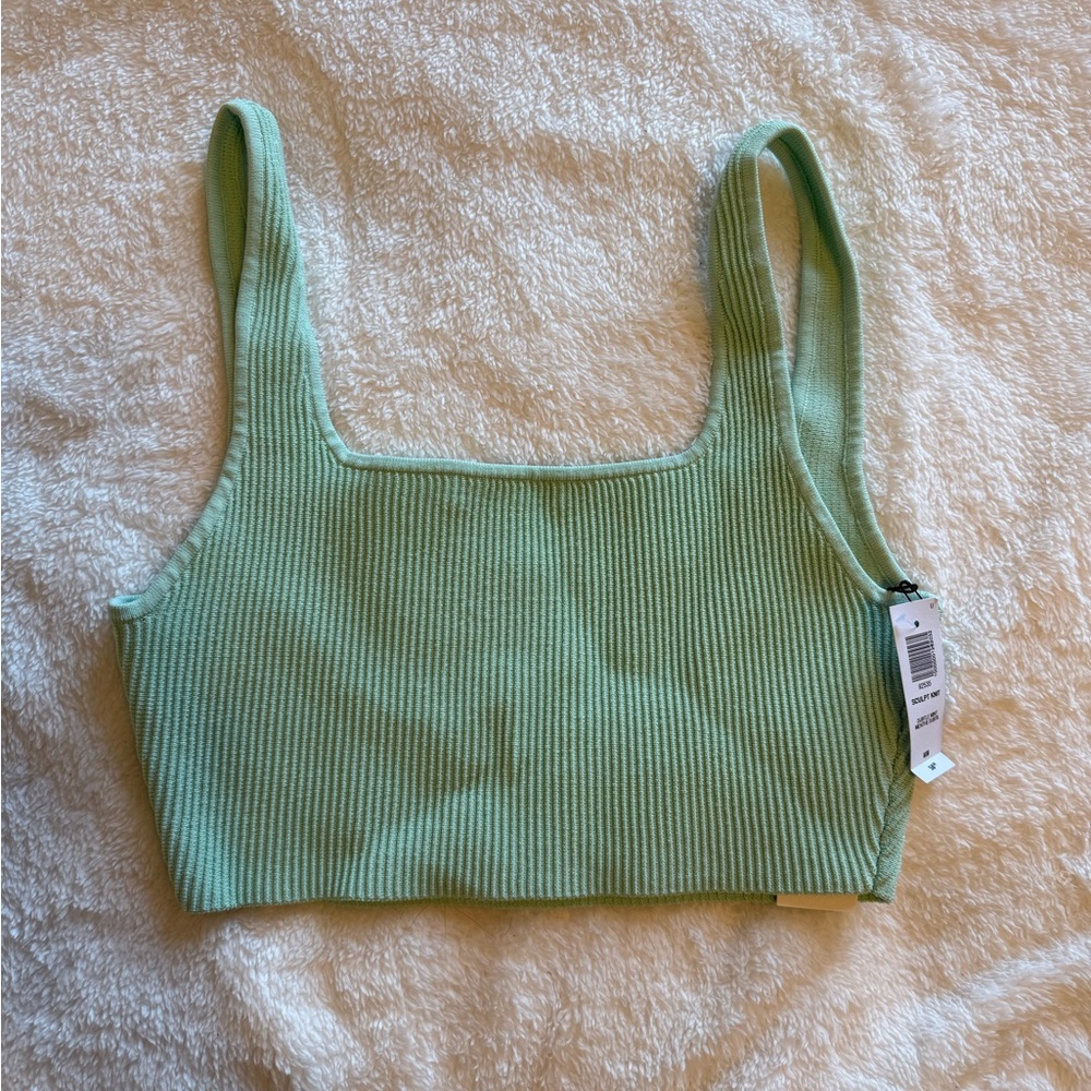 NWT Aritzia Babaton Mint Green Ribbed Notch Crop Top - Picture 5 of 5